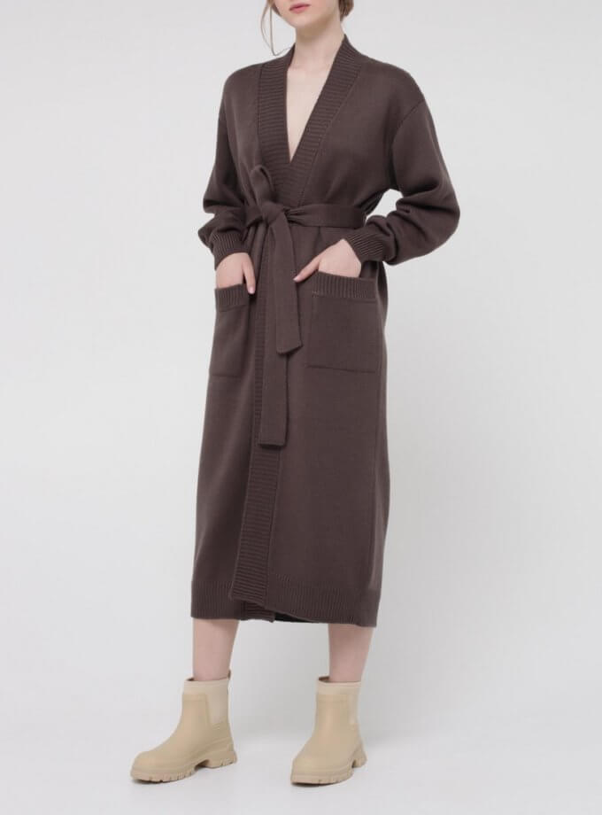 Шерстяной кардиган на запах MISS_JA-017-brown-coat, фото 1 - в интернет магазине KAPSULA