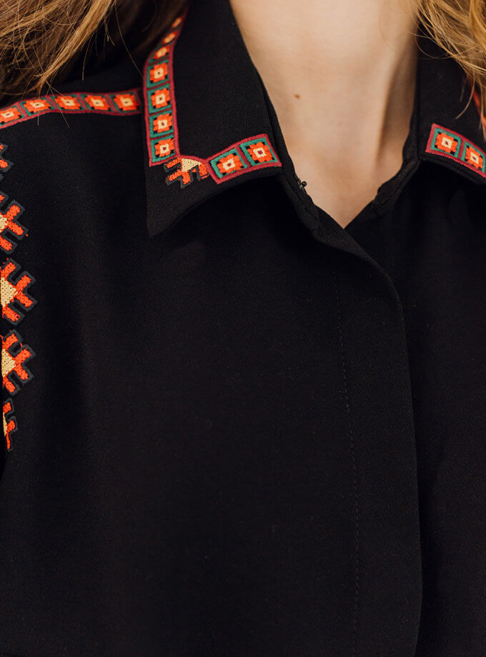 Довга чорна сорочка з дизайнерською вишивкою GPTV_AA_700, фото 1 - в интернет магазине KAPSULA