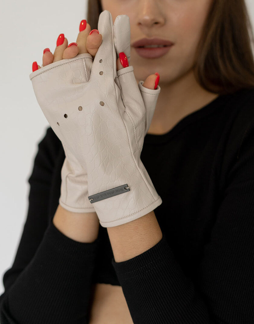 Рукавички без пальців Myrta бежеві кроко SE21GlMyrtaCrcBg, фото 1 - в интернет магазине KAPSULA