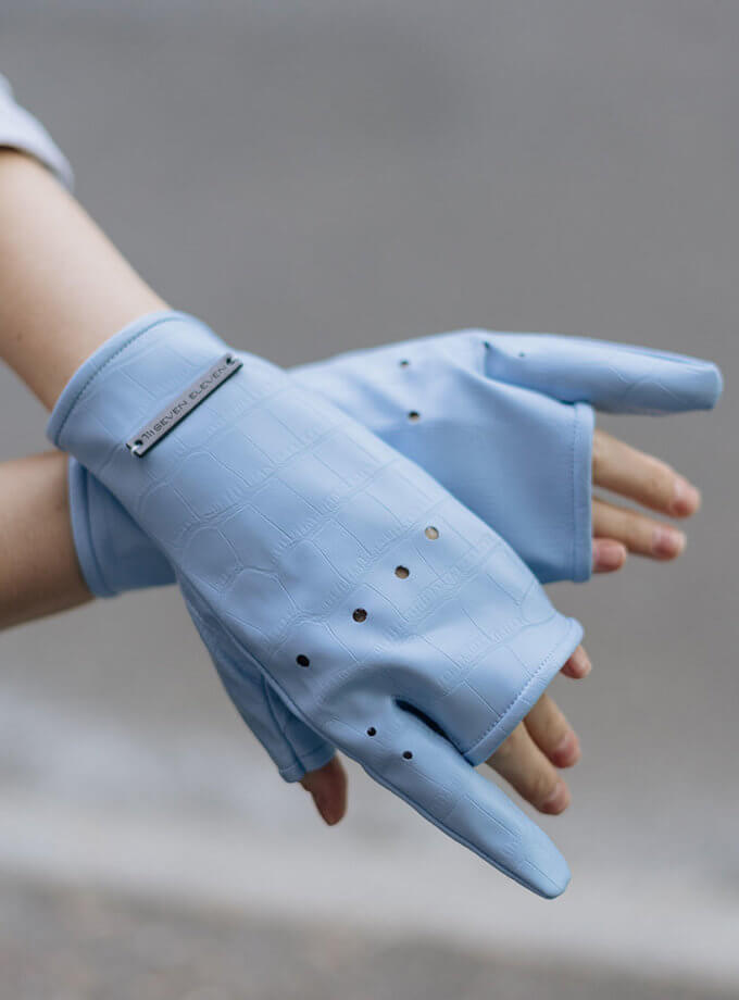 Рукавички без пальців Myrta блакитні кроко SE21GlMyrtaCrcBl, фото 1 - в интернет магазине KAPSULA