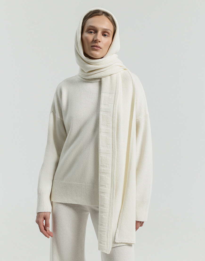 Шарф-капюшон із вовни CHLT_Soho_Skarf_Milk, фото 1 Шарф-капюшон із вовни CHLT_Soho_Skarf_Milk, фото 1 - в интернет магазине KAPSULA