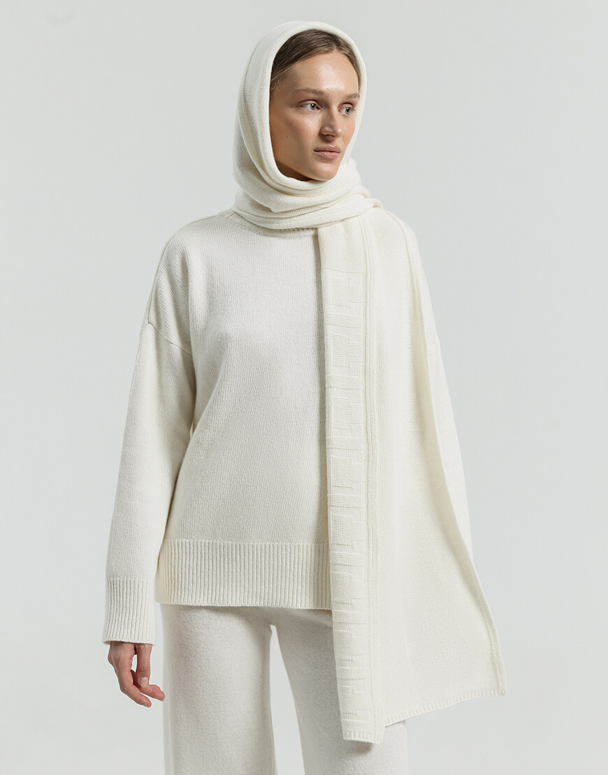 Шарф-капюшон із вовни CHLT_Soho_Skarf_Milk, фото 1 Шарф-капюшон із вовни CHLT_Soho_Skarf_Milk, фото 1 - в интернет магазине KAPSULA