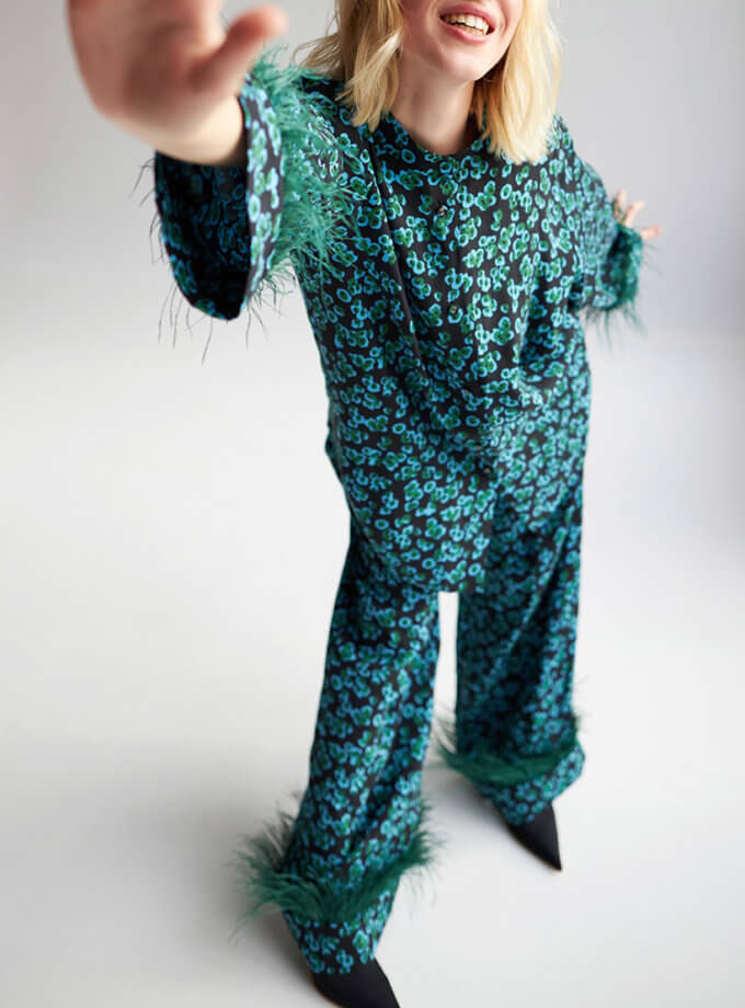 Шовковий костюм з пір'ям SAYYA_FW1405, фото 1 - в интернет магазине KAPSULA