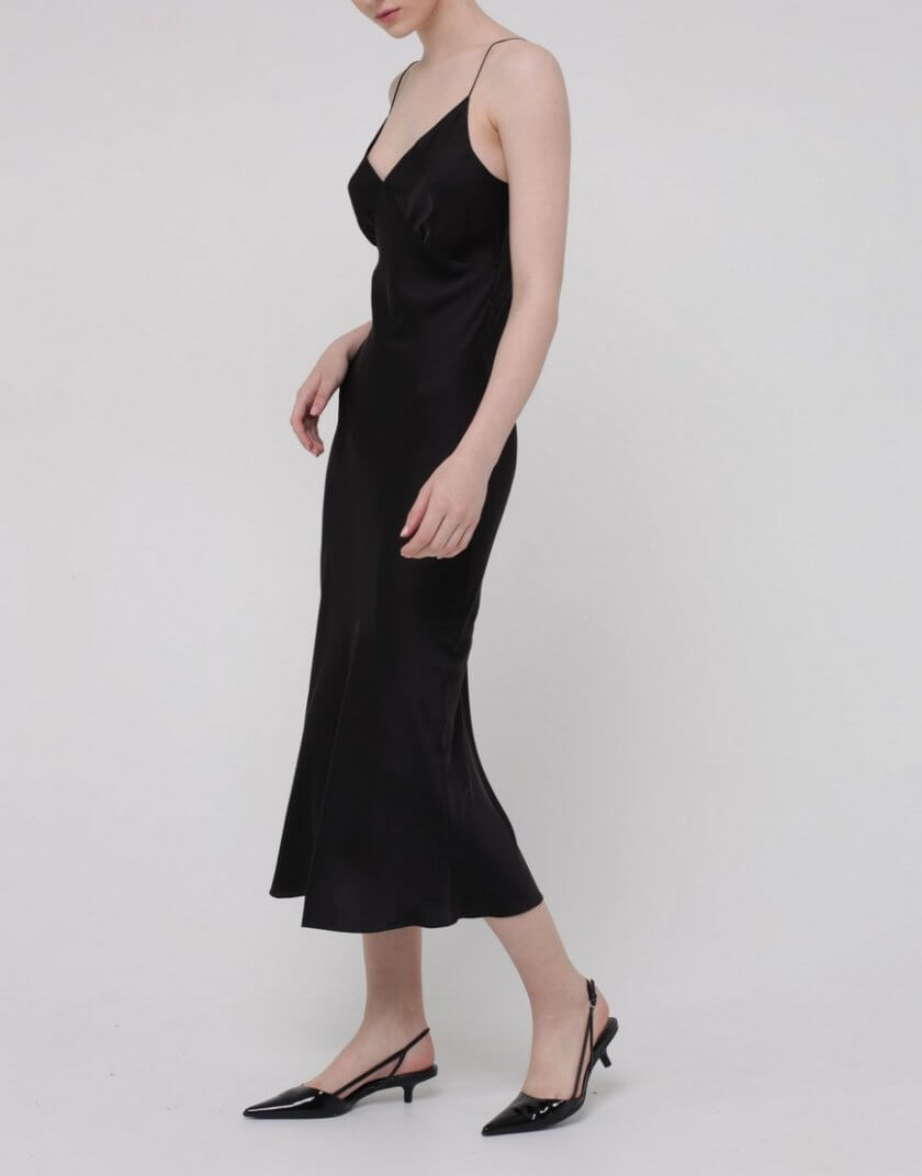 Шовкова сукня на тонких бретельках MISS_040-black, фото 1 - в интернет магазине KAPSULA