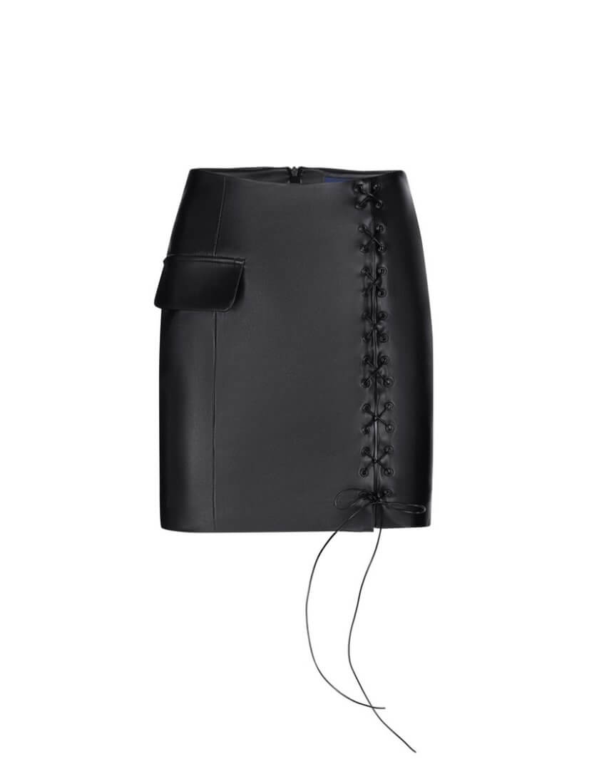 Шкіряна міні спідниця зі шнурівкою RSC_Skirt-003, фото 1 - в интернет магазине KAPSULA