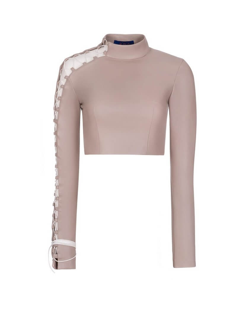 Блуза шкіряна бежева зі шнурівкою RSC_BLOUSE-003/2, фото 1 - в интернет магазине KAPSULA