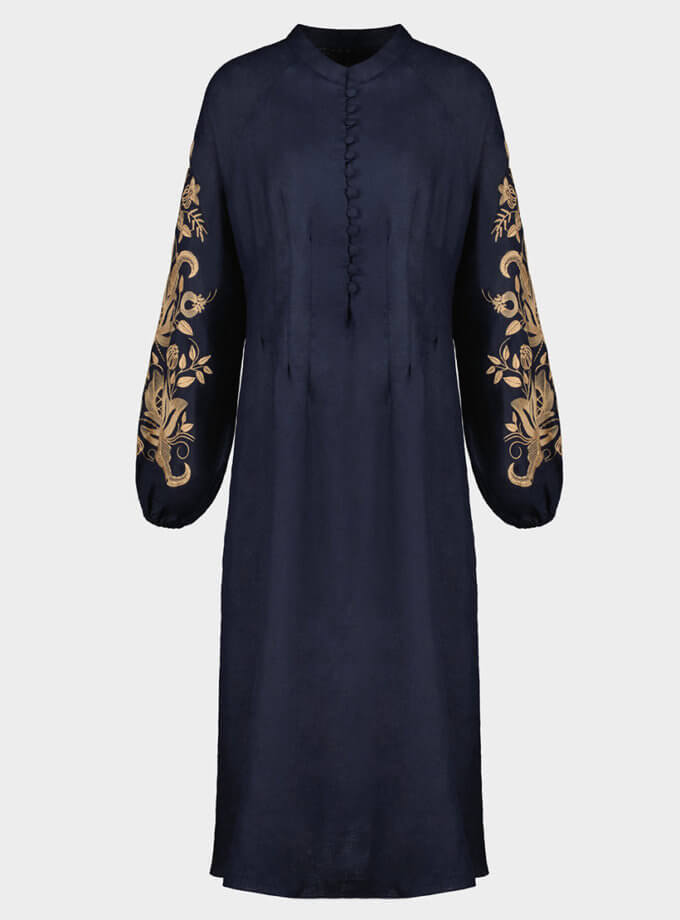 Сукня темно-синя за мотивами традиційної сорочки з дизайнерською вишивкою GPTV_AA_400, фото 1 - в интернет магазине KAPSULA