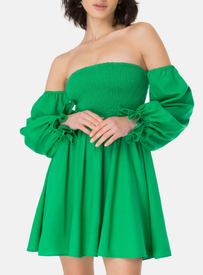 Сукня з об’ємними рукавами з льону MGN_1730GN, фото 1 - в интернет магазине KAPSULA