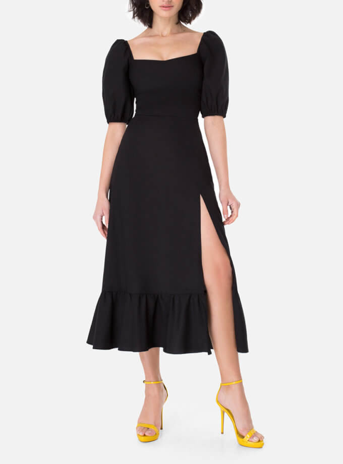 Льняна сукня з розрізом MGN_1732BK, фото 1 - в интернет магазине KAPSULA