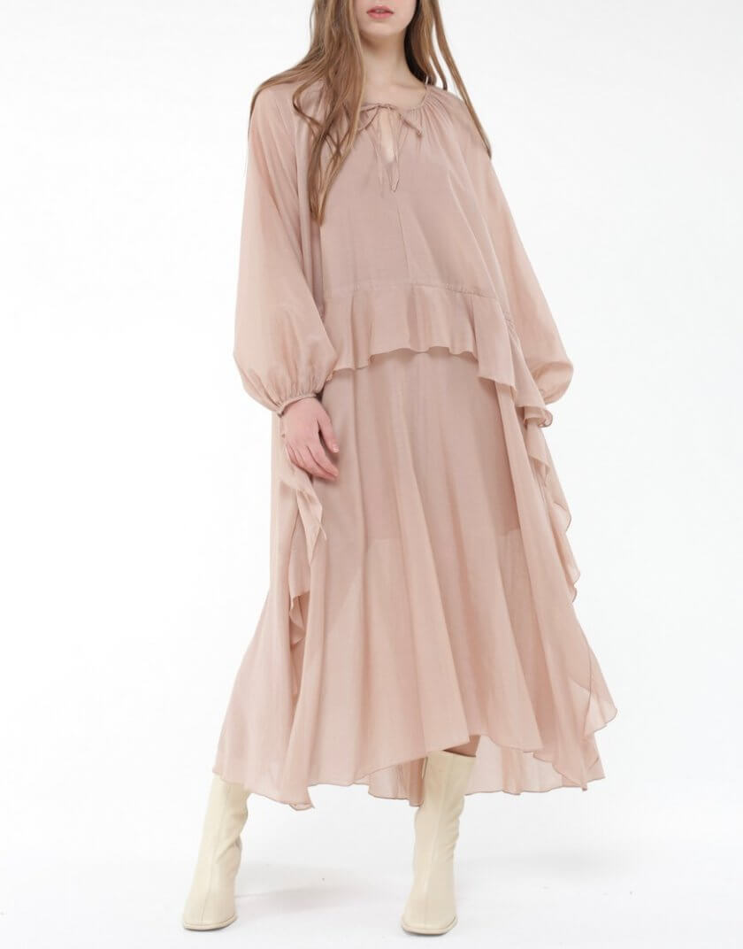 Сукня Lilia з воланом MISS_DR-045-beige, фото 1 - в интернет магазине KAPSULA