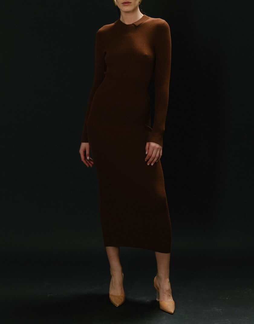 Сукня з комірцем KNTL_fw22-23mididress-brwn, фото 1 - в интернет магазине KAPSULA