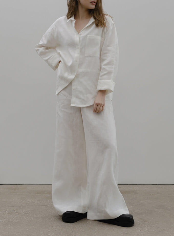 Сорочка лляна біла з класичним коміром BLCN_1105, фото 1 - в интернет магазине KAPSULA