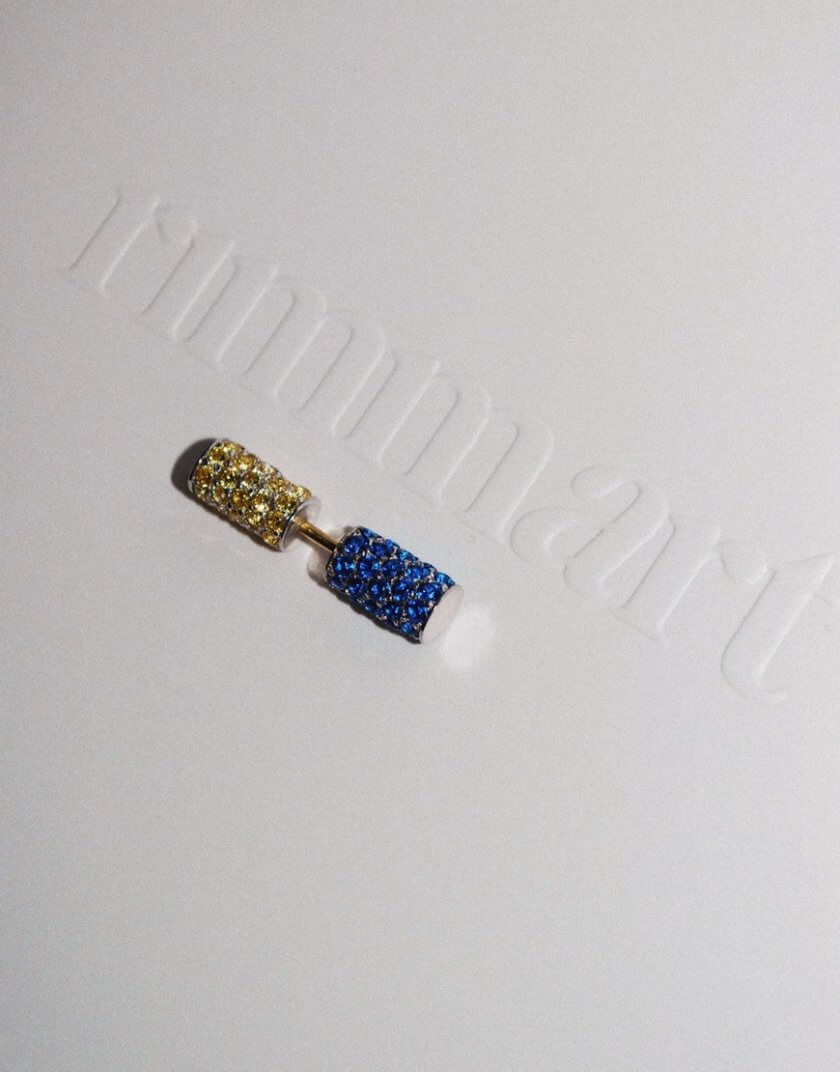Половина моно-сережки Balance біла з синім камінням RAJ_ERA-046b, фото 1 - в интернет магазине KAPSULA