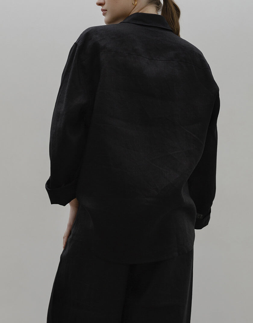 Сорочка лляна чорна з класичним коміром BLCN_1101, фото 1 - в интернет магазине KAPSULA