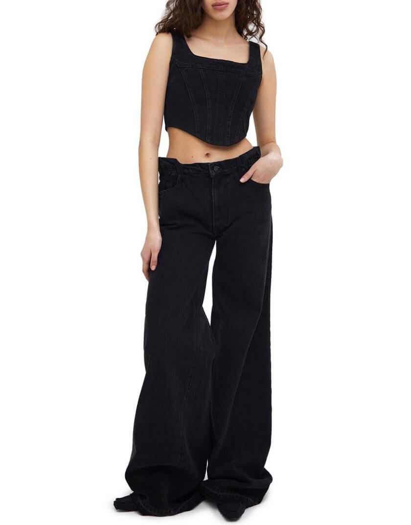 Чорні широкі джинси на резинці MTCH_SP23-JNSWRW-BLACK, фото 1 - в интернет магазине KAPSULA