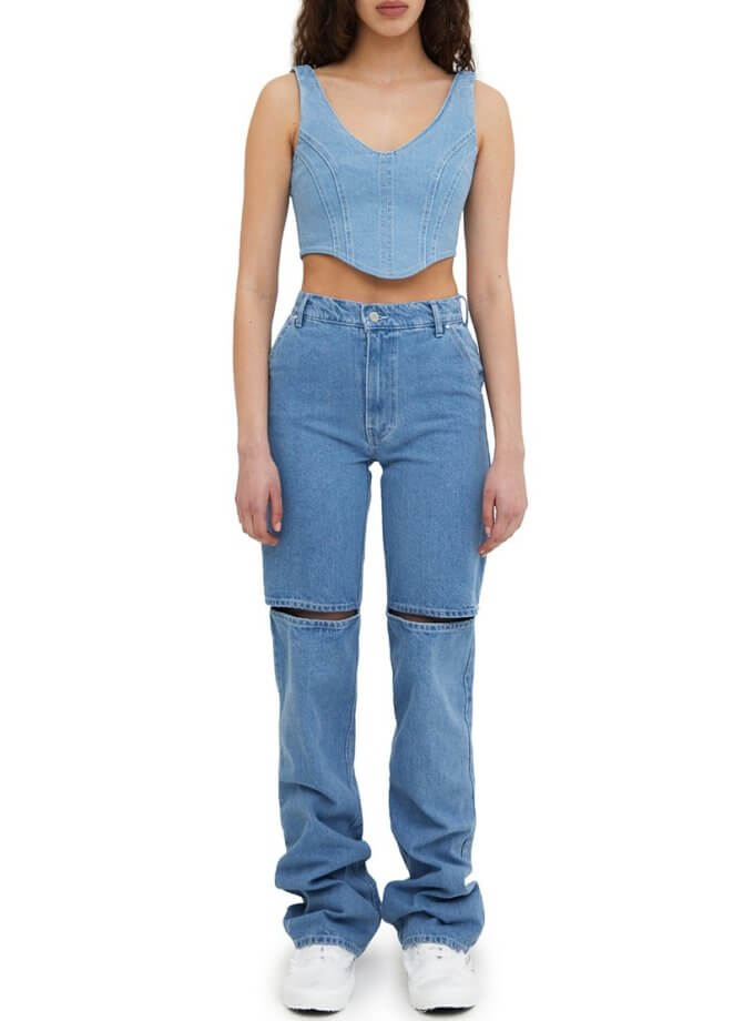 Блакитні джинси із розрізами на колінах MTCH_SP23-JNSWR-LIGHT-BLUE, фото 1 - в интернет магазине KAPSULA