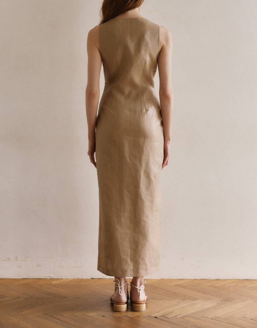 Лляна сукня бежева WKMF_150_1, фото 1 - в интернет магазине KAPSULA