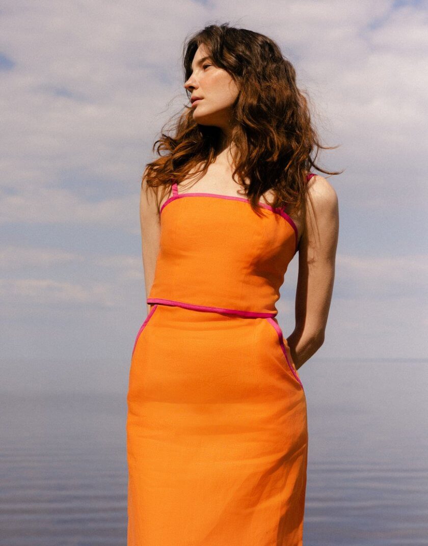 Лляна спідниця помаранчева WKMF_147_1, фото 1 - в интернет магазине KAPSULA