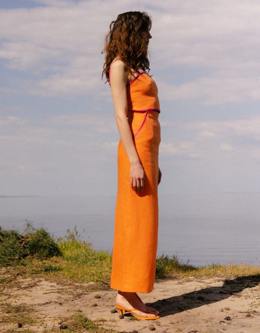 Лляна спідниця помаранчева WKMF_147_1, фото 1 - в интернет магазине KAPSULA