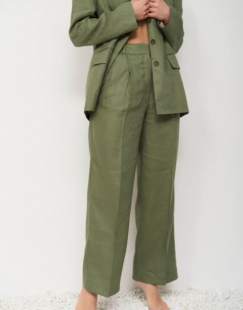 Лляні штани з защипами FRBK_FB_25_07_green, фото 1 - в интернет магазине KAPSULA