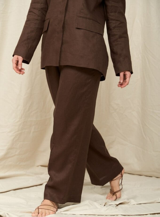 Лляні штани з защипами FRBK_FB_28_07_brown, фото 1 - в интернет магазине KAPSULA