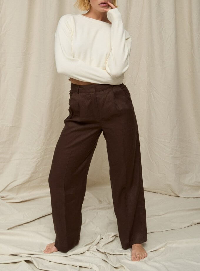 Лляні штани з защипами FRBK_FB_28_07_brown, фото 1 - в интернет магазине KAPSULA