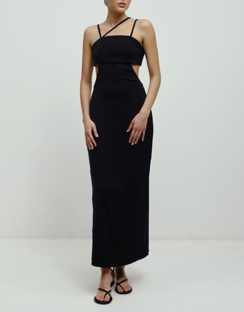 Сукня з акцентними вирізами на стегнах чорна RSC_Dress-006/2, фото 1 - в интернет магазине KAPSULA