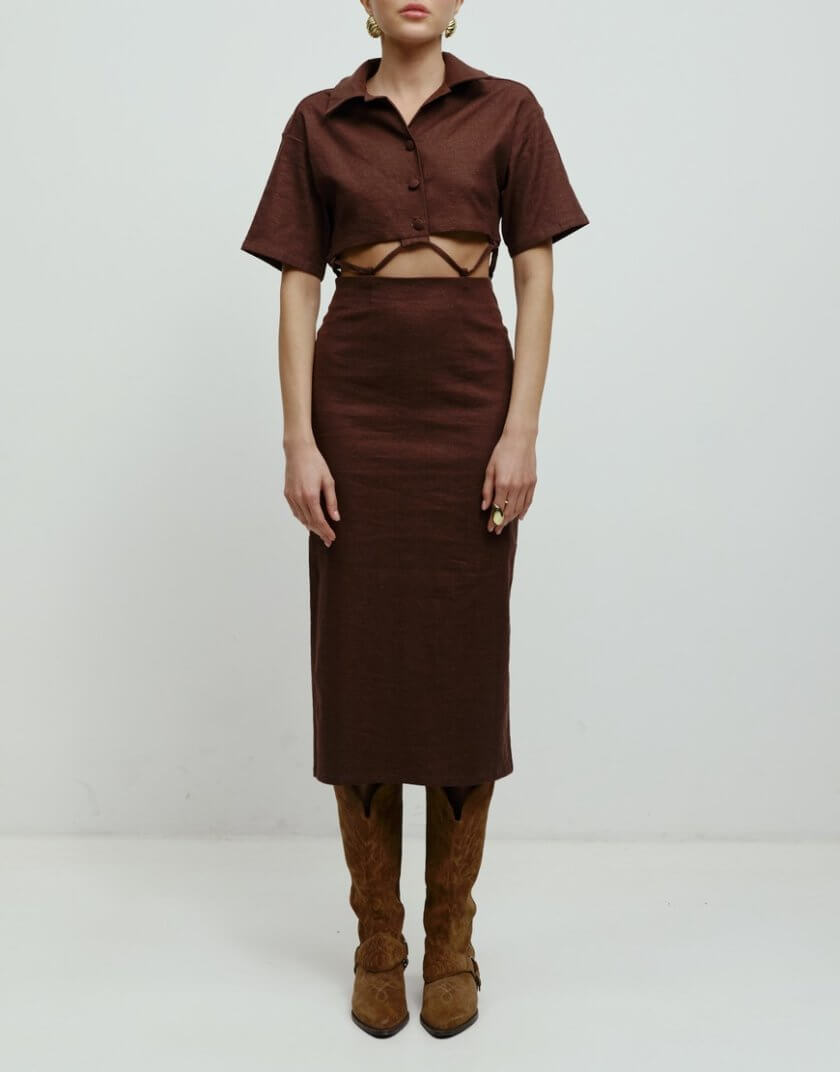 Сукня з перекрутом по периметру коричнева RSC_DRESS-001/1, фото 1 - в интернет магазине KAPSULA