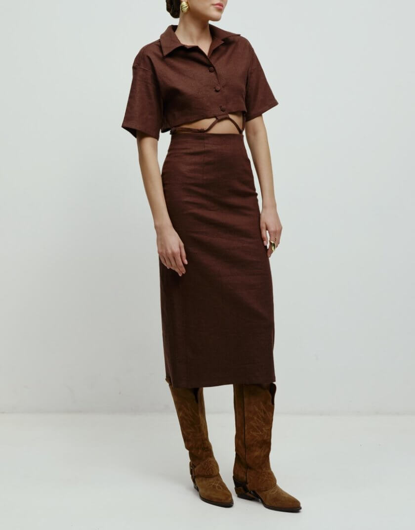 Сукня з перекрутом по периметру коричнева RSC_DRESS-001/1, фото 1 - в интернет магазине KAPSULA