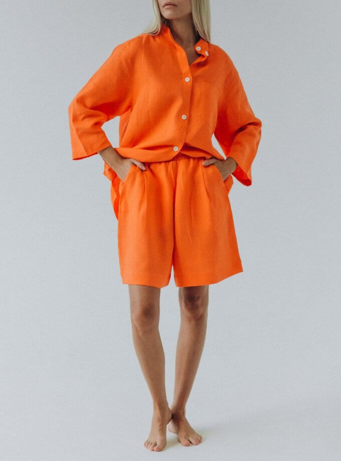 Морквяний лляний костюм з сорочкою та шортами SGL_SS_2, фото 1 - в интернет магазине KAPSULA