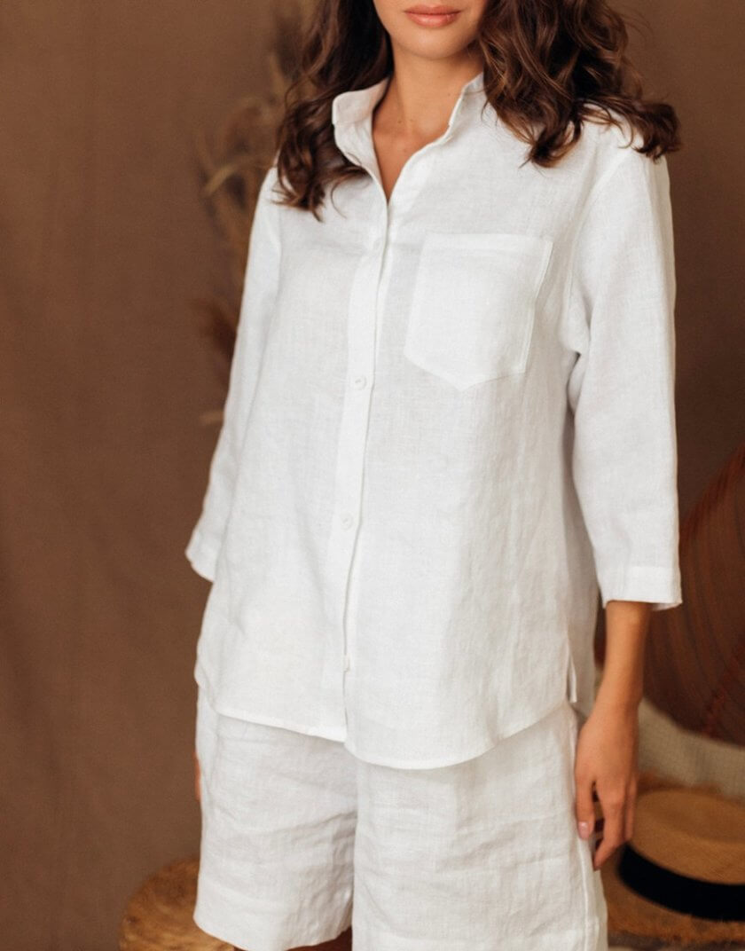 Білий лляний костюм з сорочкою та шортами SGL_SS_1, фото 1 - в интернет магазине KAPSULA