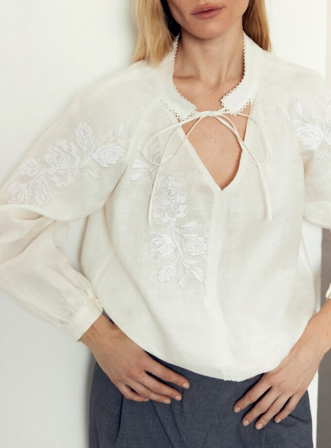 Сорочка з дизайнерською вишивкою Рожа біла GPTV_GA_AA_510, фото 1 - в интернет магазине KAPSULA