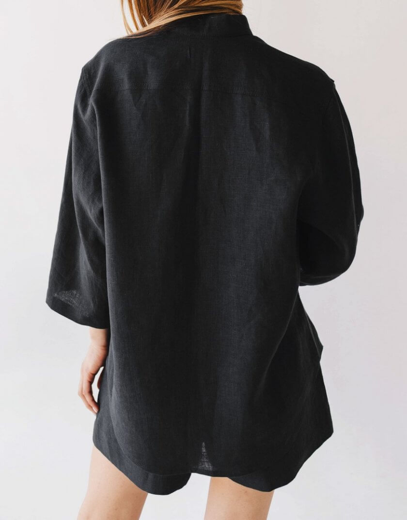 Чорний лляний костюм з кроп шортами SGL_SCS_3, фото 1 - в интернет магазине KAPSULA