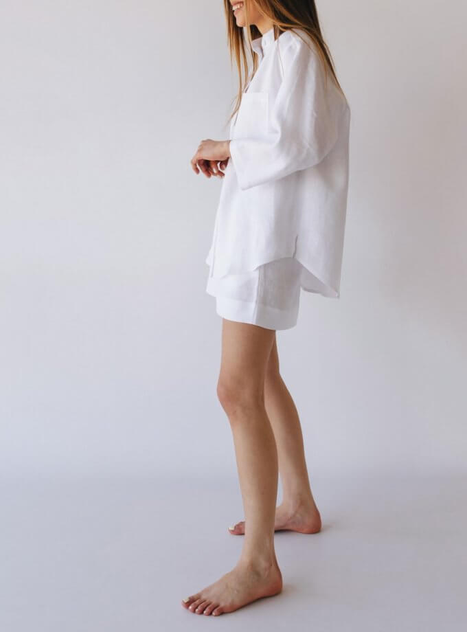 Білий лляний костюм з кроп шортами SGL_SCS_1, фото 1 - в интернет магазине KAPSULA