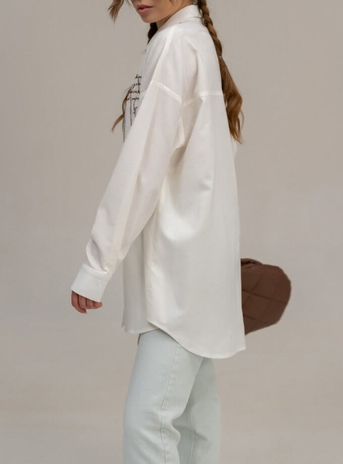 Сорочка з вишивкою оверсайз біла SE_SE23ShrtVrszEm_W, фото 1 - в интернет магазине KAPSULA