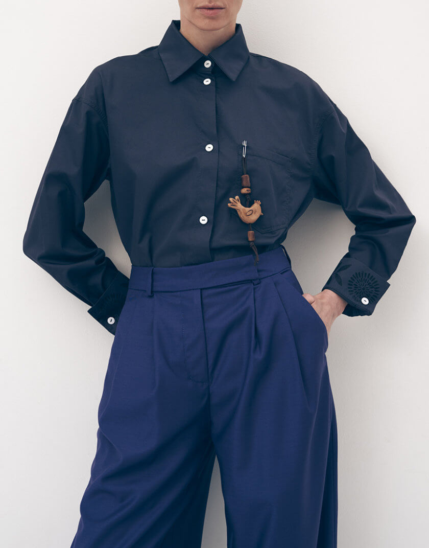 Сині широкі брюки з вовни DG_F23_4, фото 1 - в интернет магазине KAPSULA