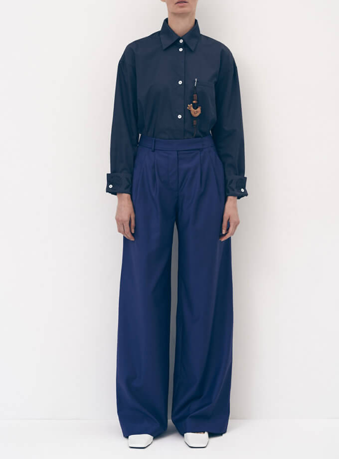 Сині широкі брюки з вовни DG_F23_4, фото 1 - в интернет магазине KAPSULA
