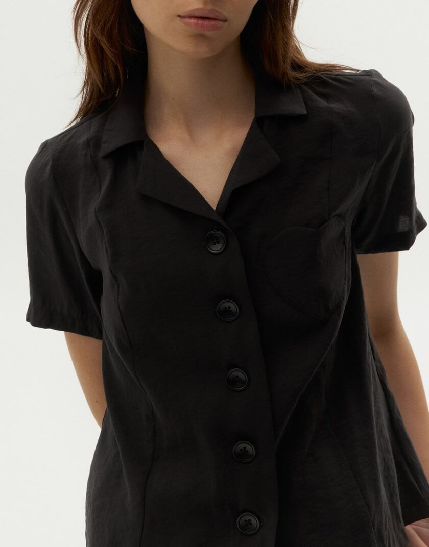 Чорна сорочка з кишенею-серцем FORMA_6_16, фото 1 - в интернет магазине KAPSULA