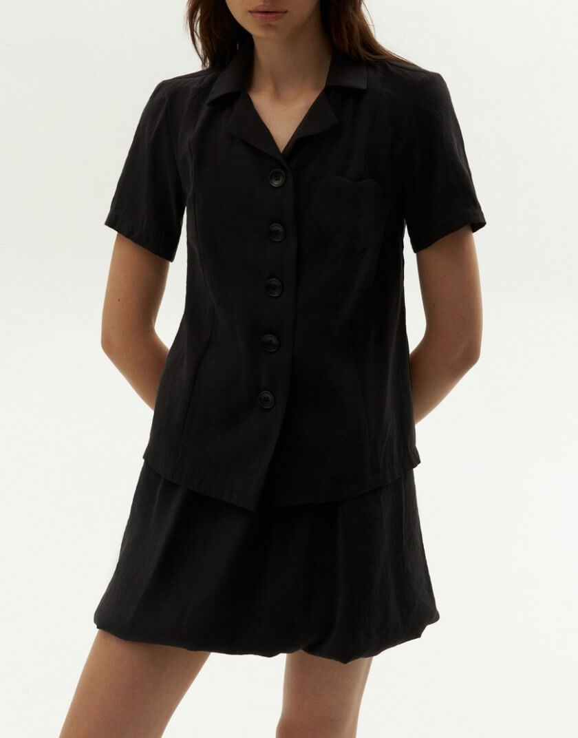 Чорна сорочка з кишенею-серцем FORMA_6_16, фото 1 - в интернет магазине KAPSULA