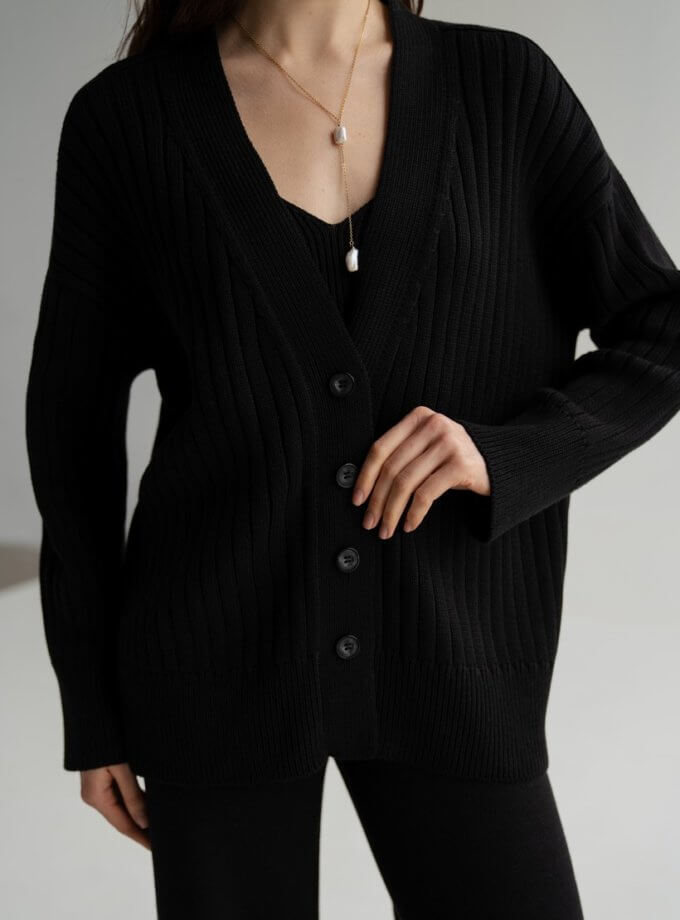 Кардиган жіночий Bridget подовжений чорний WH_Bridget-cardigan-long-black-23, фото 1 - в интернет магазине KAPSULA