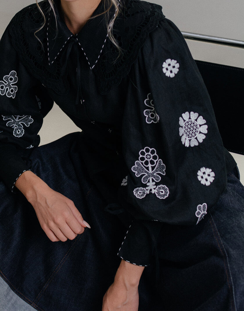 Жіноча блуза Ярослава чорна EMBR_2023_02, фото 1 - в интернет магазине KAPSULA