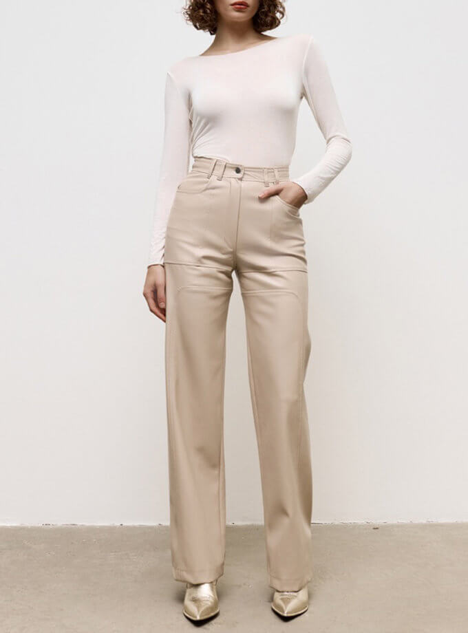 Бежеві прямі брюки з екошкіри BD_4082_beige, фото 1 - в интернет магазине KAPSULA