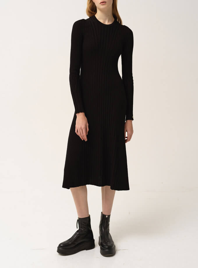 В'язана чорна сукня міді SIS_CO24_20385683, фото 1 - в интернет магазине KAPSULA
