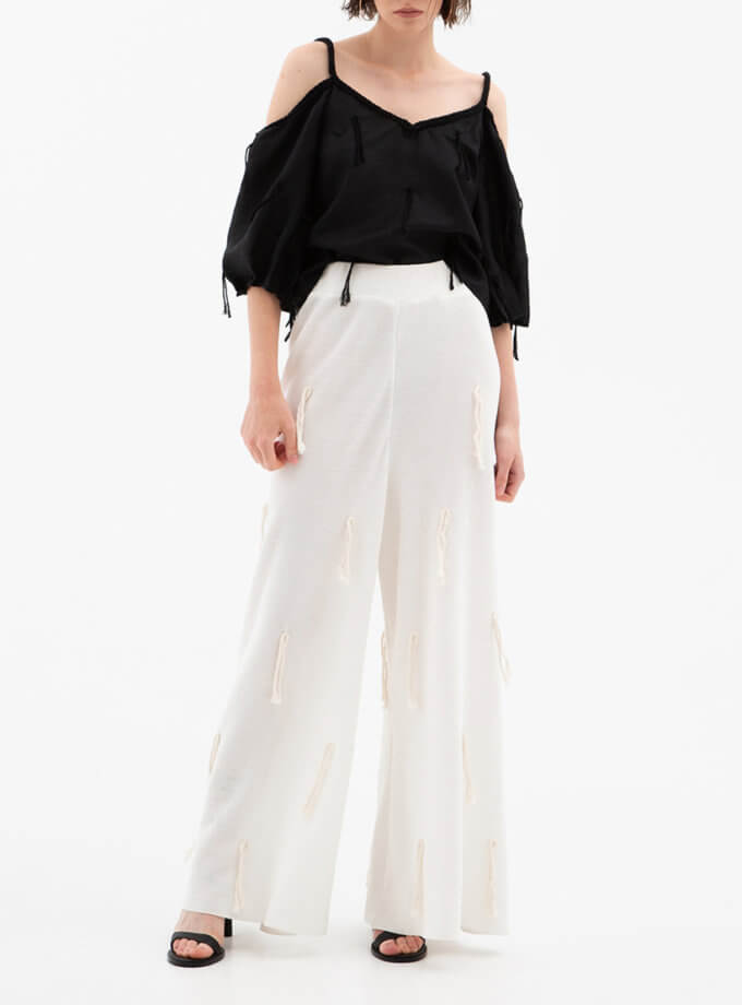 Білі штани-палаццо із бахромою PSR_0064, фото 1 - в интернет магазине KAPSULA