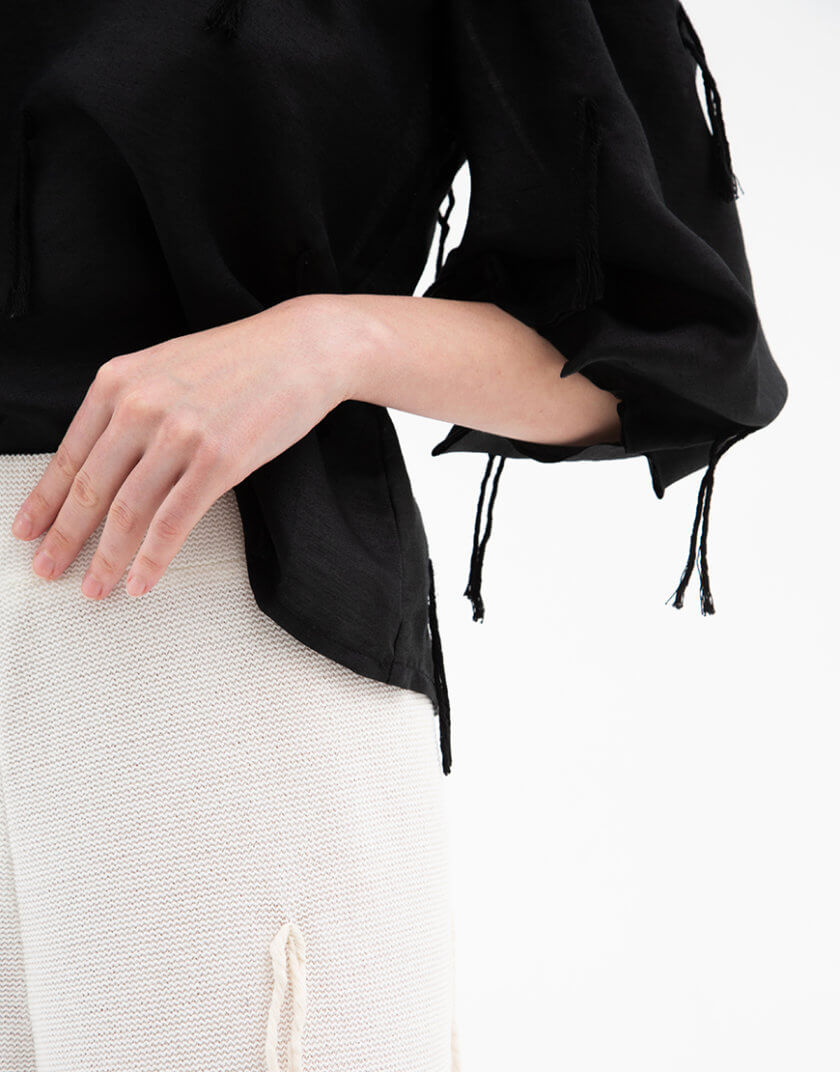 Чорна блуза із бахромою PSR_0062, фото 1 - в интернет магазине KAPSULA
