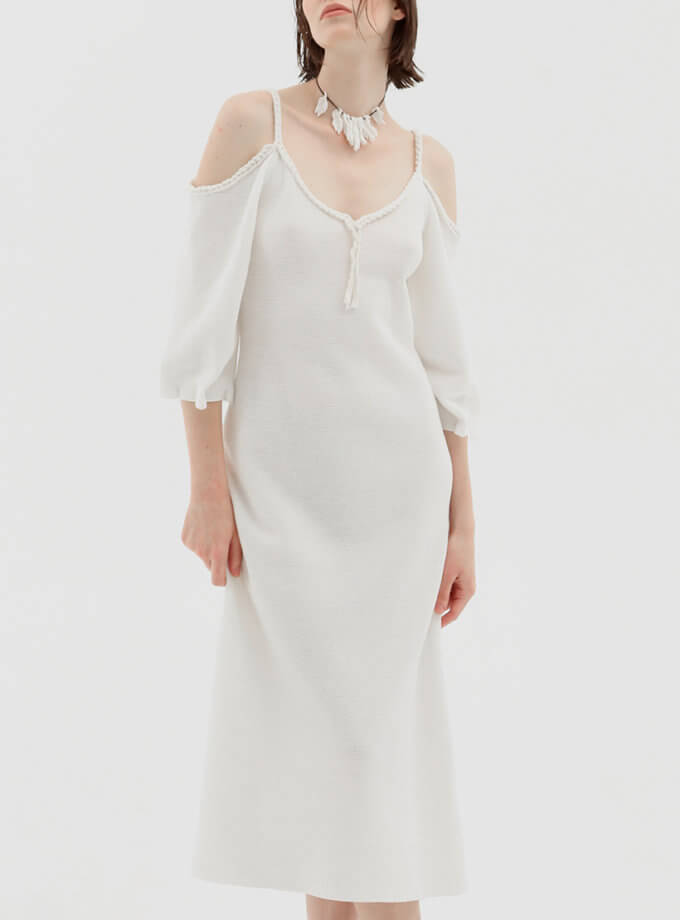Біла трикотажна сукня-міді PSR_0067, фото 1 - в интернет магазине KAPSULA