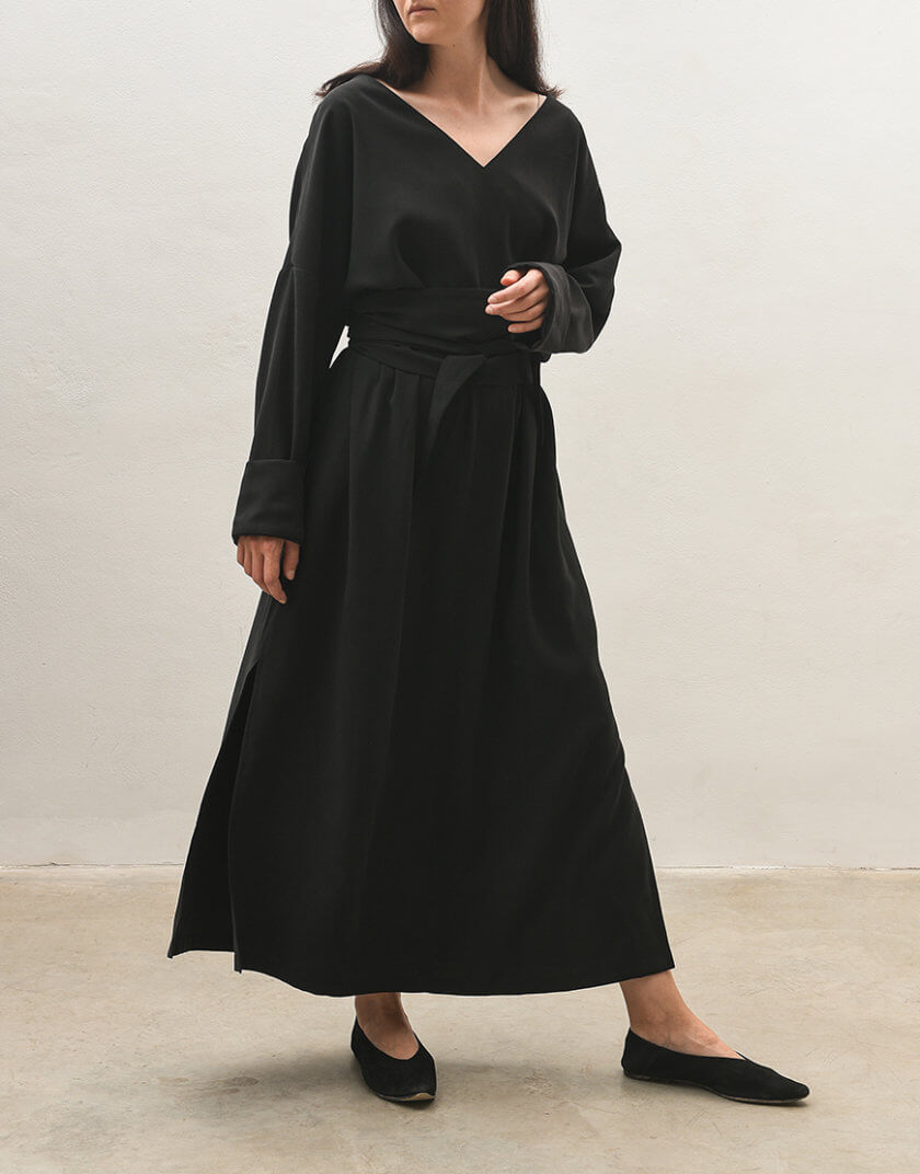 Сукня двостороння з широким поясом ORO_99_black, фото 1 - в интернет магазине KAPSULA