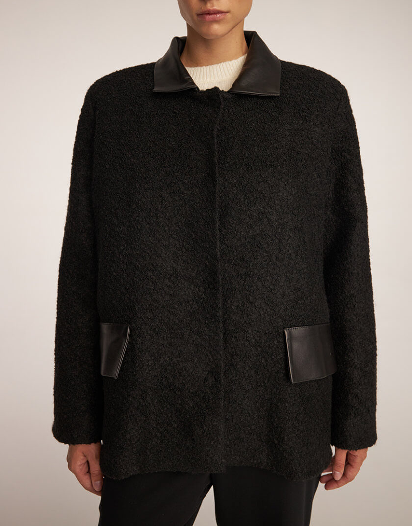 Куртка Teddy з натуральної вовни чорна ESSNC_TE23-6, фото 1 - в интернет магазине KAPSULA
