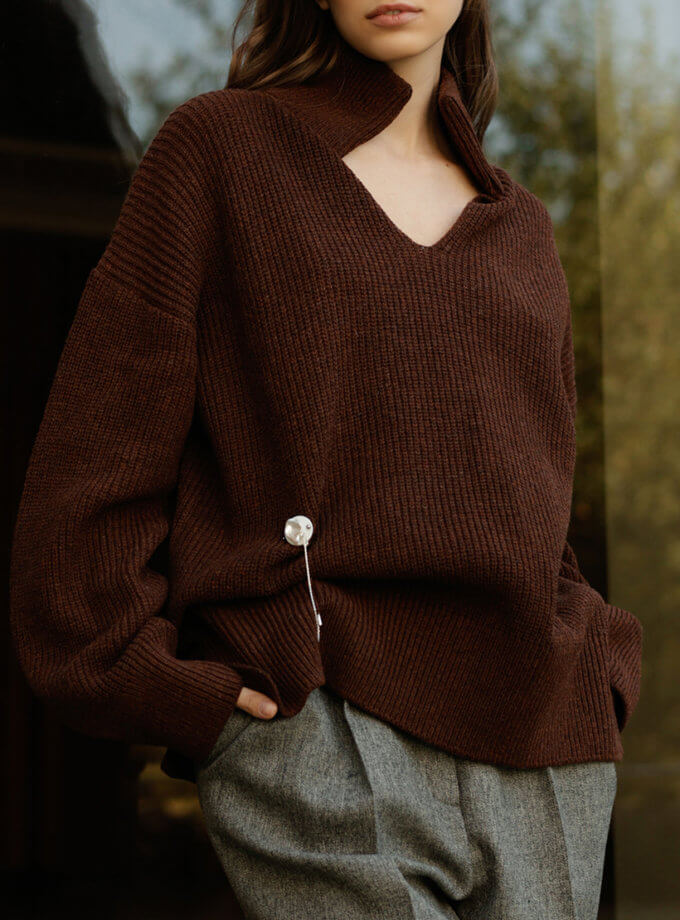 Вовняний светр коричневий WKMF_182_3, фото 1 - в интернет магазине KAPSULA