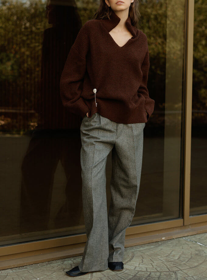 Вовняний светр коричневий WKMF_182_3, фото 1 - в интернет магазине KAPSULA